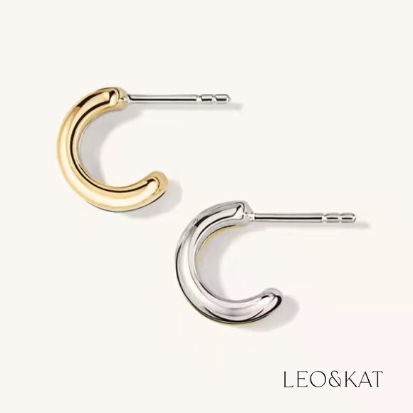 2 Tone Double Half Hoops Earrings. 925 Sterling Silver. #1131 - Picture 4 of 4